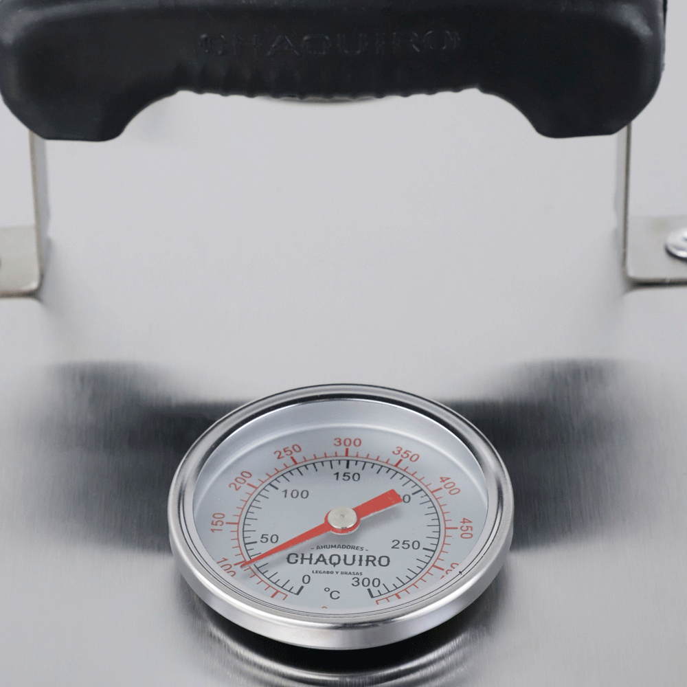  Ahumador de nacional Chaquiro en acero inoxidable  con termómetro de precisión para asados y carnes ahumadas.