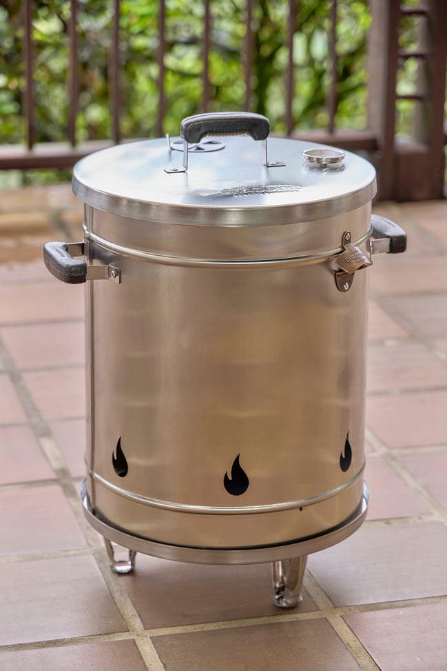  Ahumador pequeno Chaquiro en acero inoxidable con termómetro de precisión para asados y carnes ahumadas