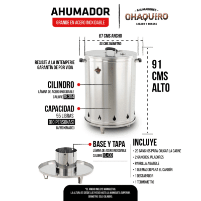 AHUMADOR GRANDE ACERO INOXIDABLE - Imagen 2
